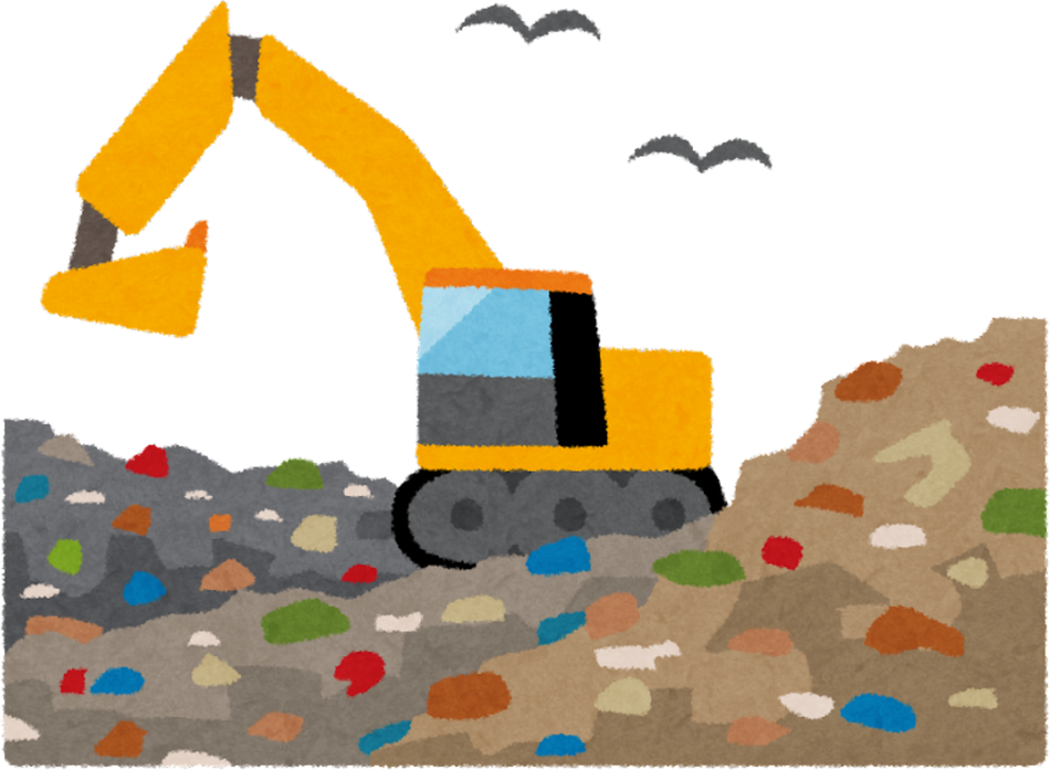 Hand-Drawn Illustration of a Crane at a Landfill Site